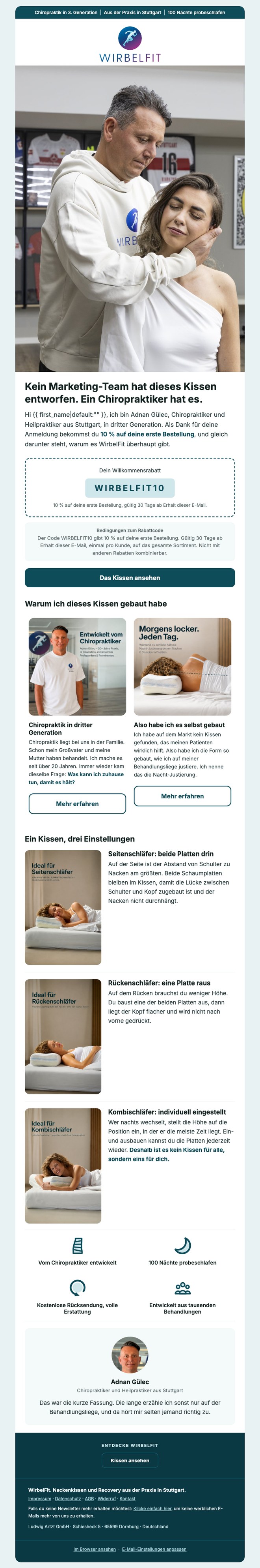 Gerenderte Willkommens-Mail, erste von drei